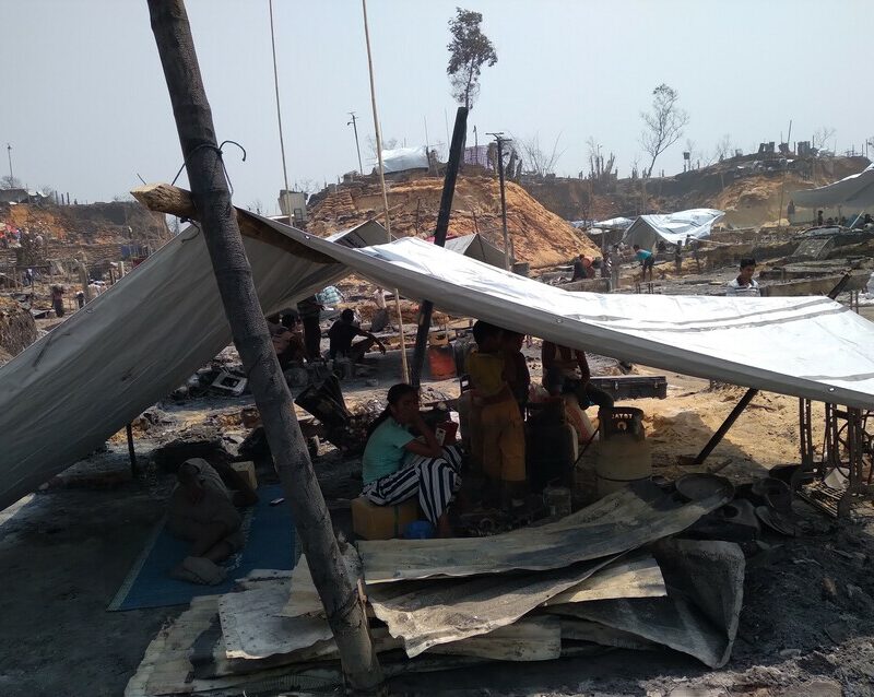 Destruction following the aftermath of the fire on 22nd March 2021 in&nbsp;Balukhali Refugee Camp in Ukhiya, Cox&rsquo;s Bazar-Bangladesh
